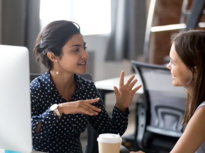 Friendly,Female,Colleagues,Having,Good,Relationships,,Pleasant,Conversation,At,Workplace